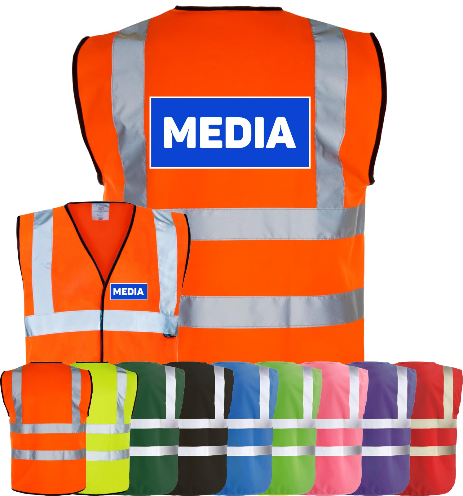 Corporate Togs MEDIA Printed High Visibility Waistcoat - British Standard CE Marked, Brace Hi-Vis Strips, Fully EN471 Health, Fastening Vest | Protective Safety Wear