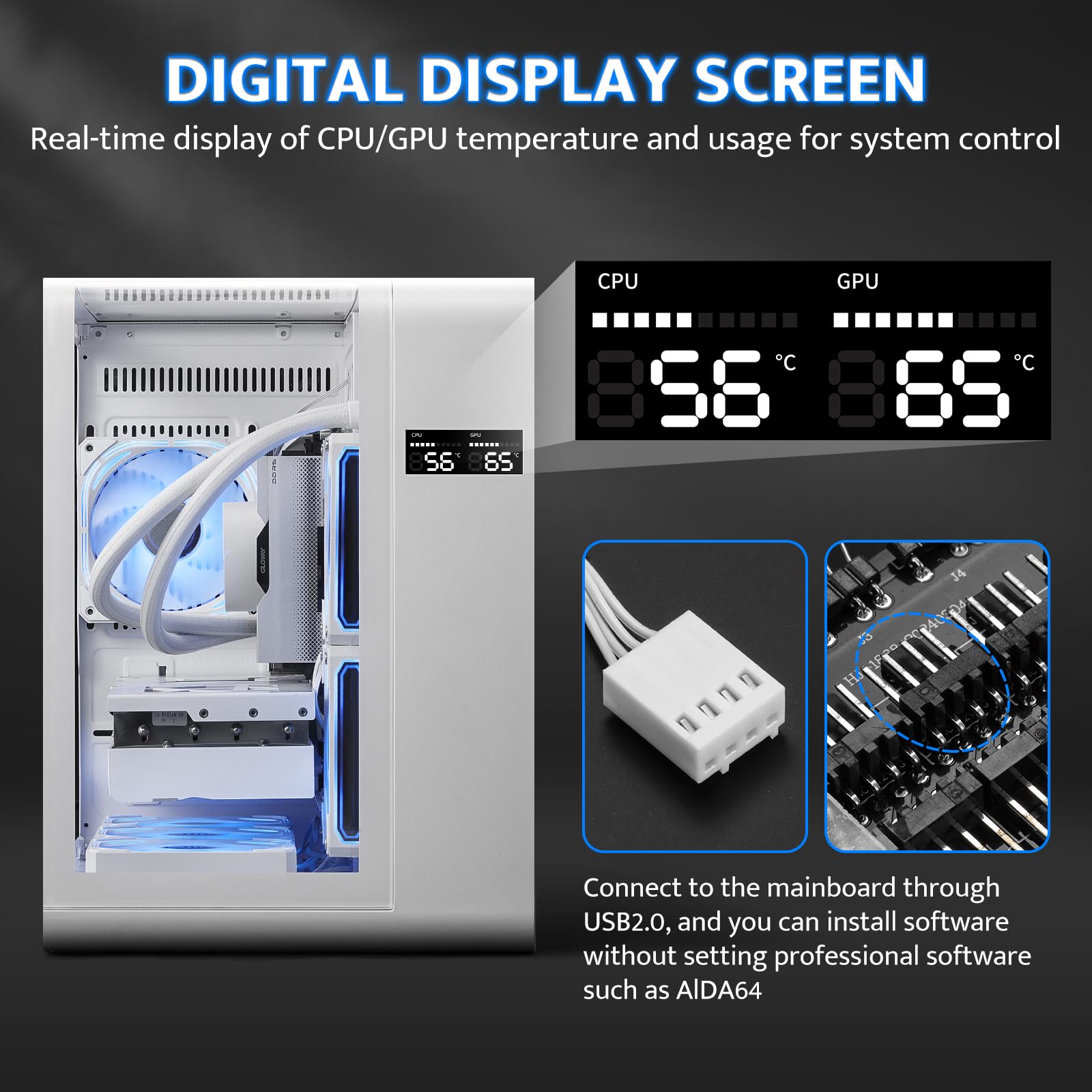 darkFlash MATX Gaming PC Case con schermo, tre lati vetro Micro-ATX custodia, curvo Full View Dual, 3 PWM ARGB Fans Computer Case preinstallato, Tipo C, RTX 40 compatibile, bianco (L280M)