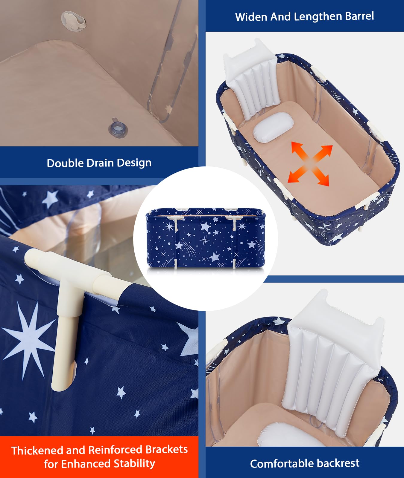 Baignoire Adulte Pliable 120 x 55 cm, Baignoire et Portable, Installation Facile, Idéal pour Spa à Domicile et Douche(Gypsophile)