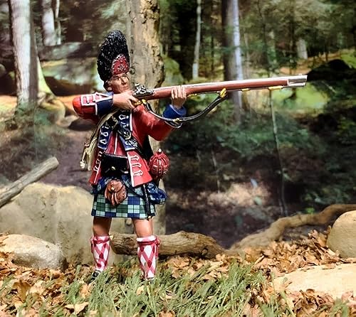 Miniatura 3 de W. Britain American Revolution 16097 Granadero británico 42º Royal Highland Regiment Granadero de pie Rifle de disparo n.º 2 a escala 1:30 de metal