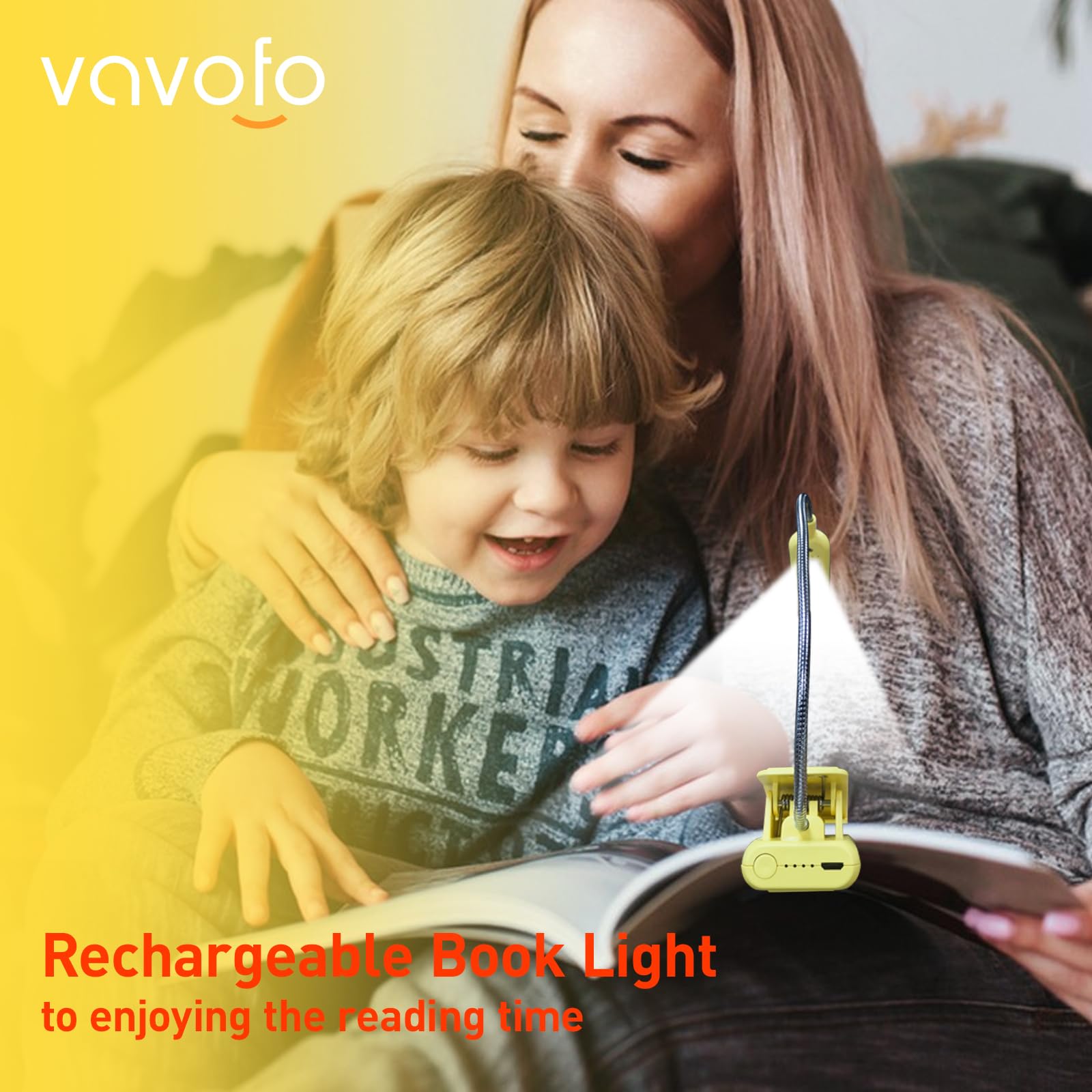 VAVOFO Luz de libro recargable para leer en la cama para niños, 7 luces LED de lectura con 9 niveles de luz blanca cálida y fría, lámpara de cuidado de los ojos con indicador de alimentación para