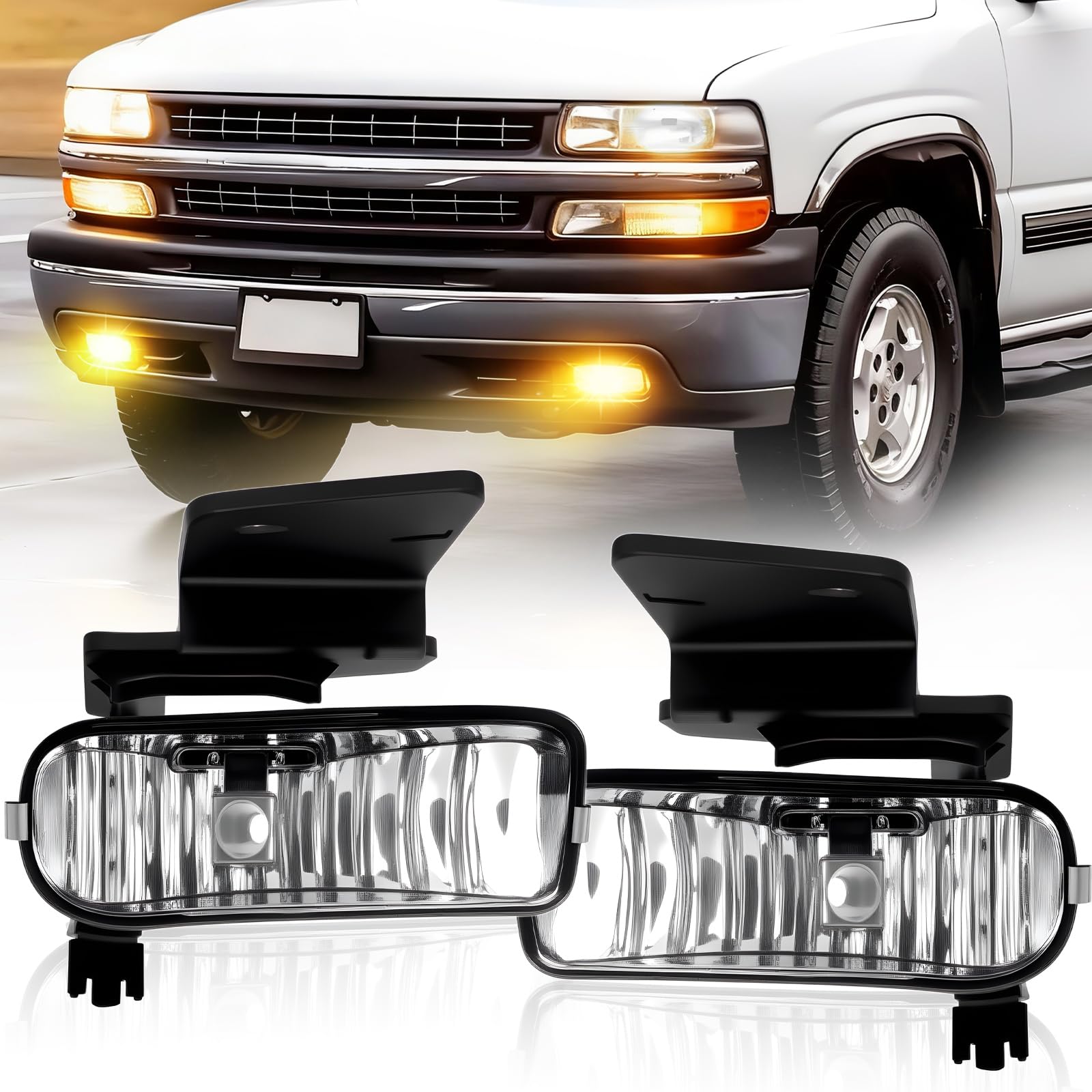 Fog Lights Compatible with 1999-2002 Chevy Silverado 1500 2500/2001 2002 Silverado 1500HD 2500HD 3500/2000-2006 Tahoe Suburban 1500 2500(Clear Lens)