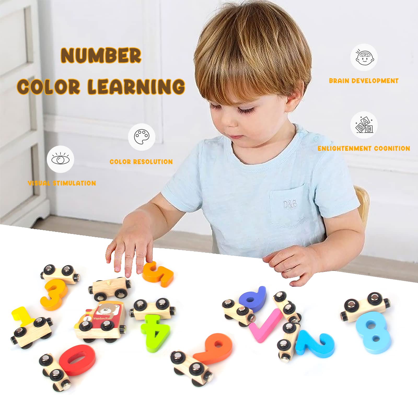 Juego de tren de números para niños de 1, 2 y 3 años, autos de juguete educativos para niños pequeños, juguetes de aprendizaje Montessori para niños y niñas (rojo) 6