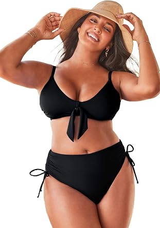 Swimsuits For All Mentor Tie Front High Waist Side Tie Bikini Set