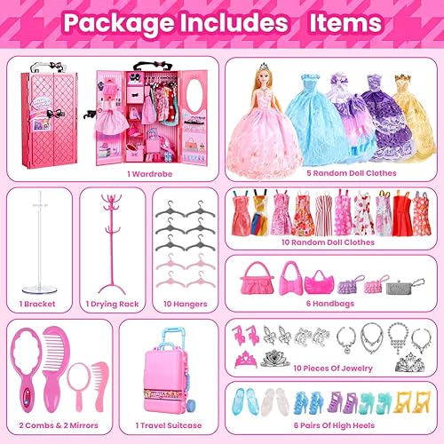 Miniatura 2 de UCanaan Conjunto de muñeca y armario para niña con ropa y accesorios para muñecas, incluyendo muñecas de moda, vestido y muchos otros accesorios