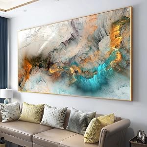 Framed Wall Art Light Gray Blue Yellow Cloud Abstract Canvas Frames - Canvas Painting Wall Art Print Poster for Living Room Decoration50x100cm with Frame
