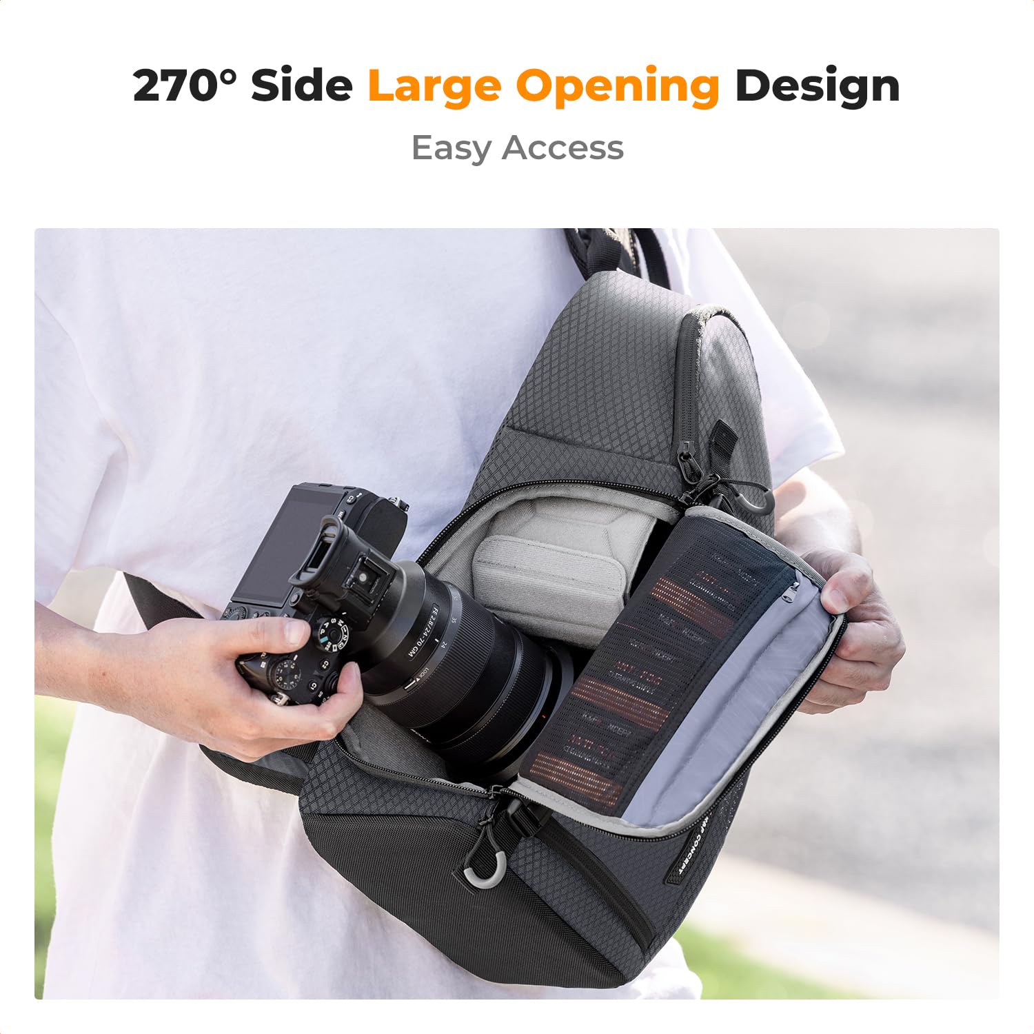 K&F Concept Plecak na aparat fotograficzny, torba na ramię, kwadratowa torba fotograficzna, prostokątne etui na aparat, kompatybilne z Canon/Nikon/Sony/DJI Mavic Drone (szary)