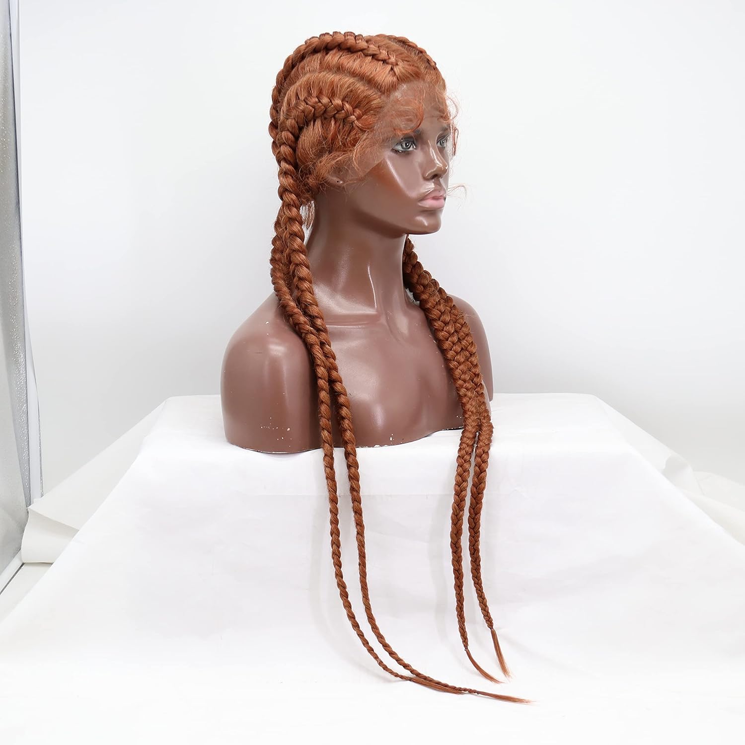xiweiya Caramel Color Braids 100% Hand-Braided Red Brown 4xTwist Braiding Wigs 360 Swiss Lace Front Double Dutch Braided Wigs for Women 4xTwisted Braids Wig 35inch