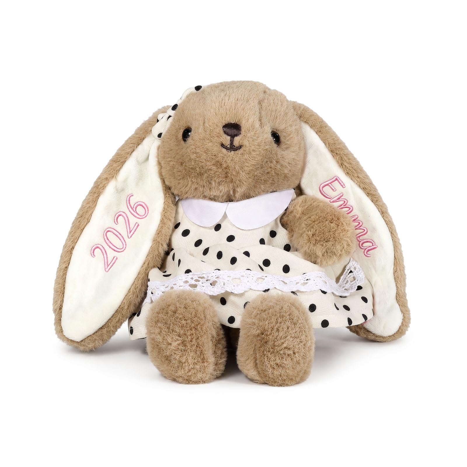 Lam Hub Fong Personalised 25cm Bunny Soft Toy Custom Embroidered Name Plush Rabbit Teddy Cotton Thread Stuffed Animal for Baby Christening Nursery Gift