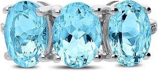 Women's Sterling Silver Ring Birthstones 3-stone Oval Cut Aquamarine Wedding Rings Engagement Jewelry