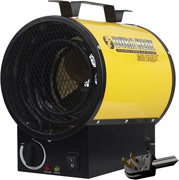 Dura Heat EUH5000 Electric Forced Air Heater 16,400 Btu, Yellow | 6-30P Plug, Electric Industrial Garage Heater, Workshop, Wall & Ceiling Mount, Steel Body, Thermostat, Overheat Shut Off