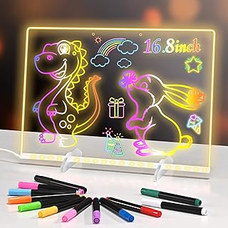 BlueSwan Lumiboard LEDお絵かきボード 7色 クリスマスデコレーション 13.7インチx10インチ 子供用LEDグローノートボード アダプター付き ライトアップアクリル製 ホワイトボードタブレット 店舗/自宅/クリスマスホリデーギフトに