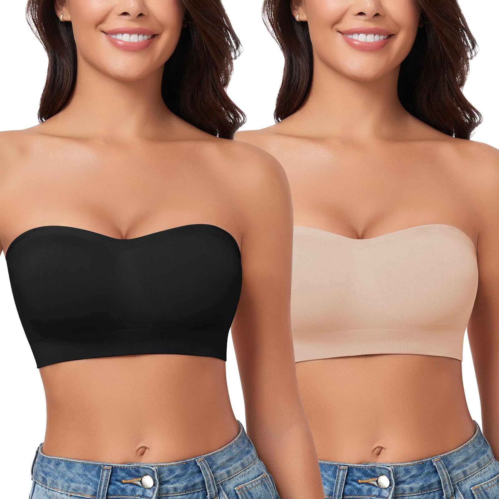 WOWENY Reggiseno a Fascia da Donna Senza Spalline Senza Ferretto, Bralette Imbottita Senza Cuciture con Spalline Trasparenti