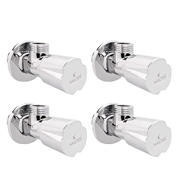 HALOSIS (QUALITY FIRST) HALOSIS HL-6015CPS Brass Angle Valve | Quarter Turn | Bathroom Angle Faucet Tap with Wall Flange (Chrome Finish/4 Pcs Set)