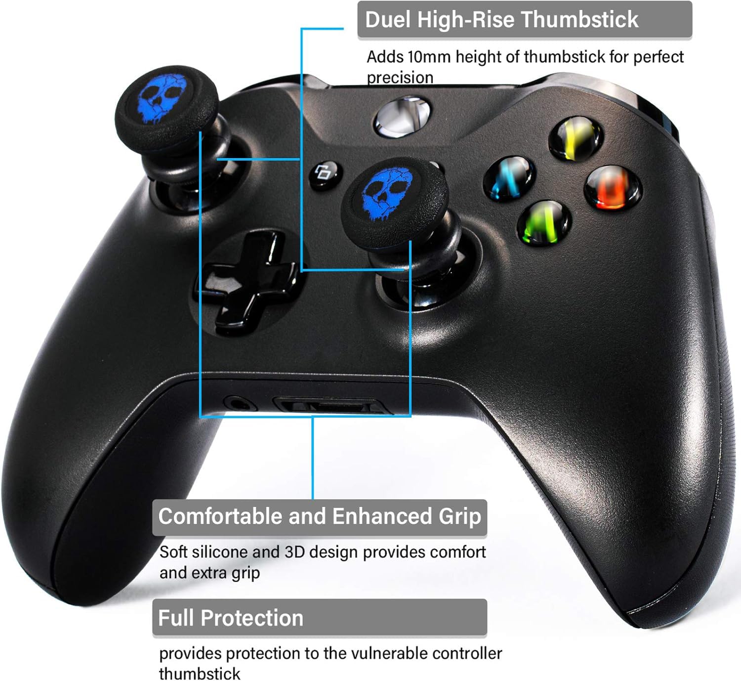 Playrealm FPS Bâton Prises de Pouce Thumbstick Grip et Prolongateur Impression Caoutchouc Silicone Poignée Couvrir 2 ensembles pour Manette Xbox Series X/S et Xbox One (Fantôme Bleui)