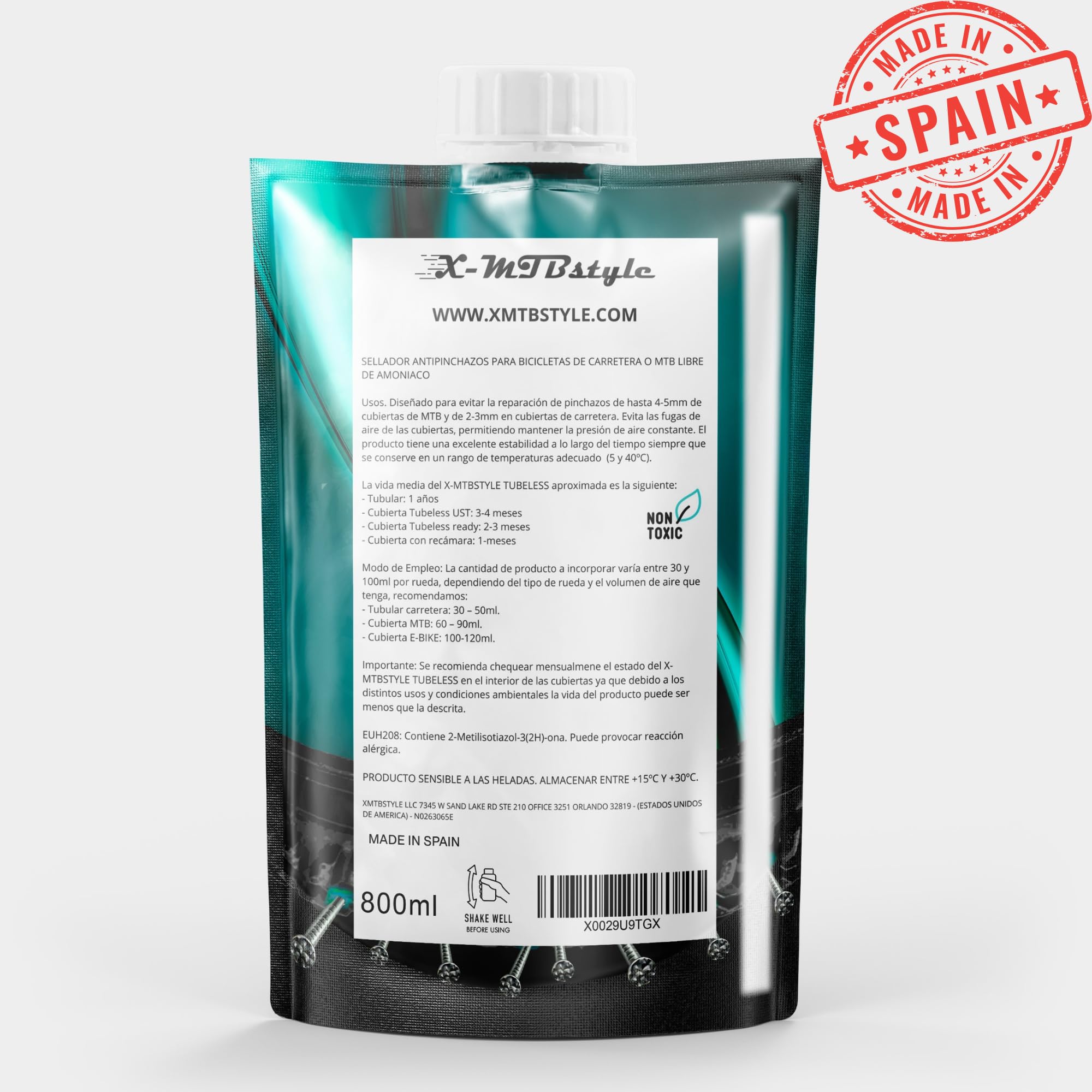 Líquido antipinchazos Bicicleta 800ml | Liquido tubeless MTB | repara pinchazos para Bici 29 27,5 26’ | Sellador de Neumáticos para Reparación Rueda | Sella hasta 6mm