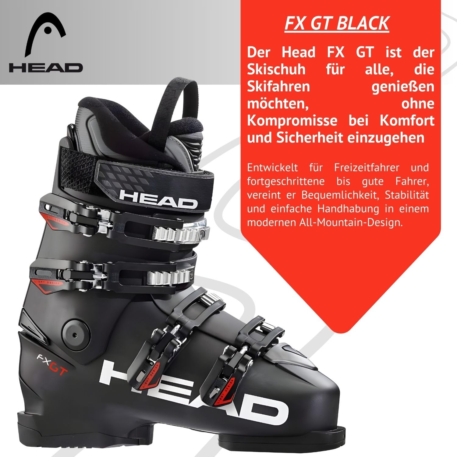 HEAD FX GT - Scarponi da sci da donna per uomo e donna, Flex 60-70 (uomo) Flex 50 (donna), vestibilità ampia e confortevole, per piloti avanzati e buoni