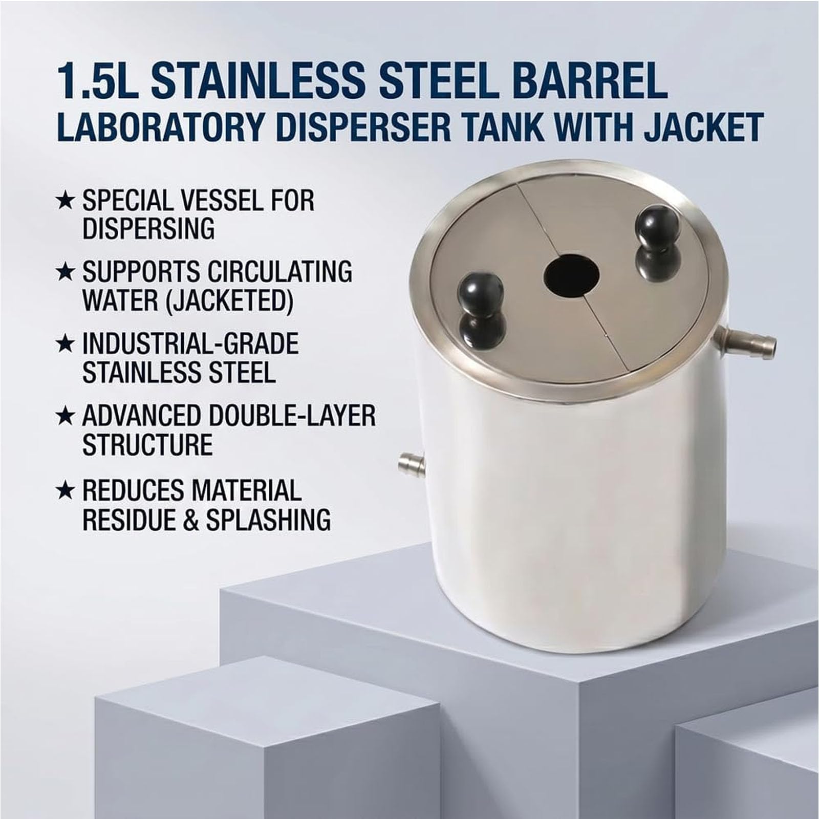 Réservoir De Dispersion À Double Enveloppe En Acier Inoxydable De 1,5 L, Réservoir De Laboratoire En Acier Inoxydable Avec 2 Couvercles, Équipé Dune Entrée Et Dune Sortie, Peut Recevoir De Leau
