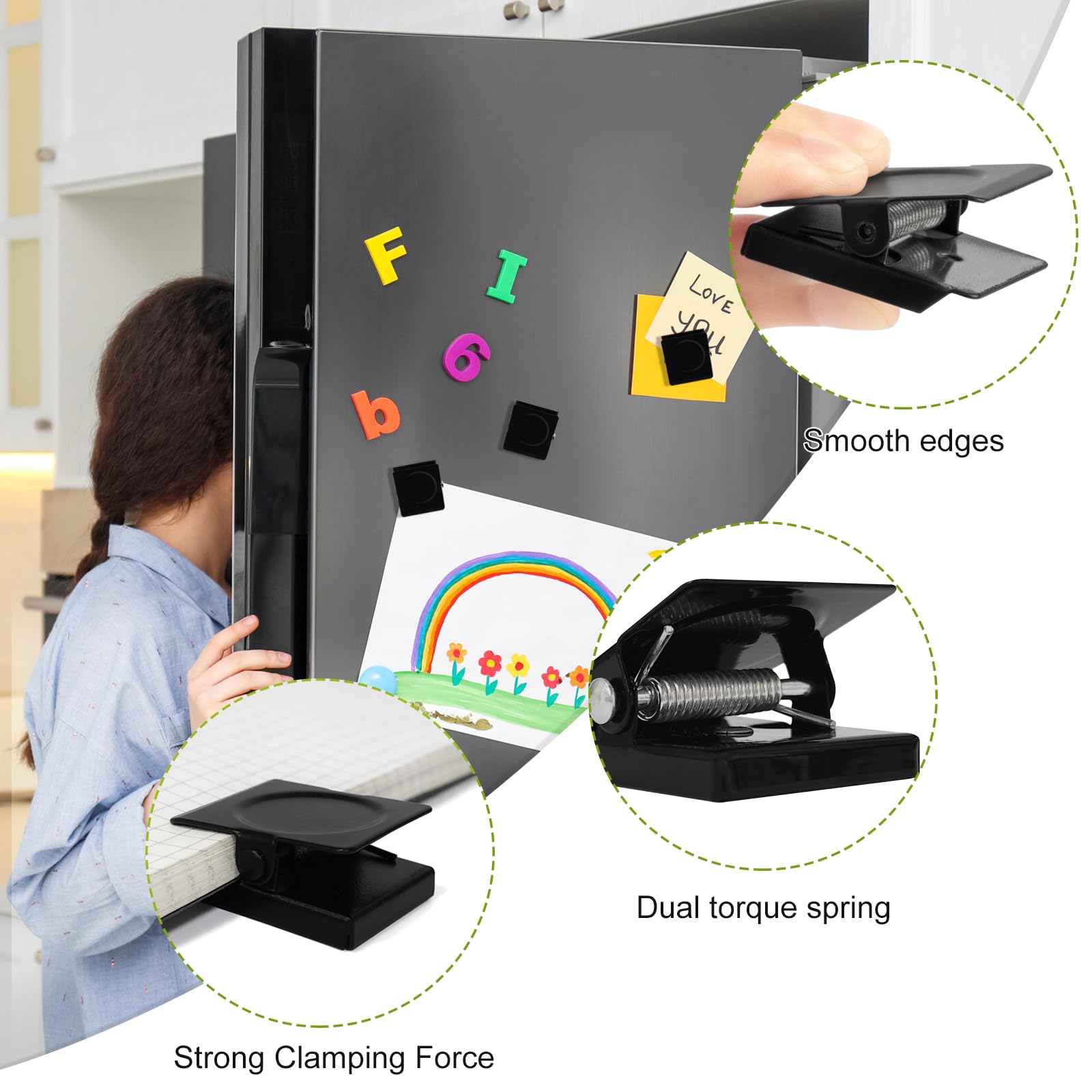 GUOKOFF Fridge Magnetic Clips, 12 Pcs Magnetic Metal Clips, Fridge Magnets Clip for Whiteboard Refrigerator, Home, Office - Image 4