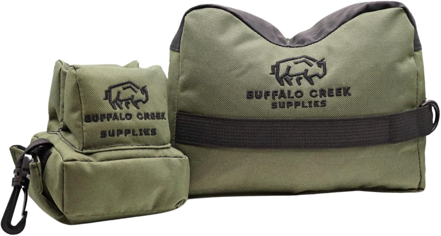 Buffalo Creek Supplies Shooting Bag All-Weather Rifle Rest Sandbag for Bench Shooting, Hunting, Target Practice & Competition – Front & Rear Set – Filled