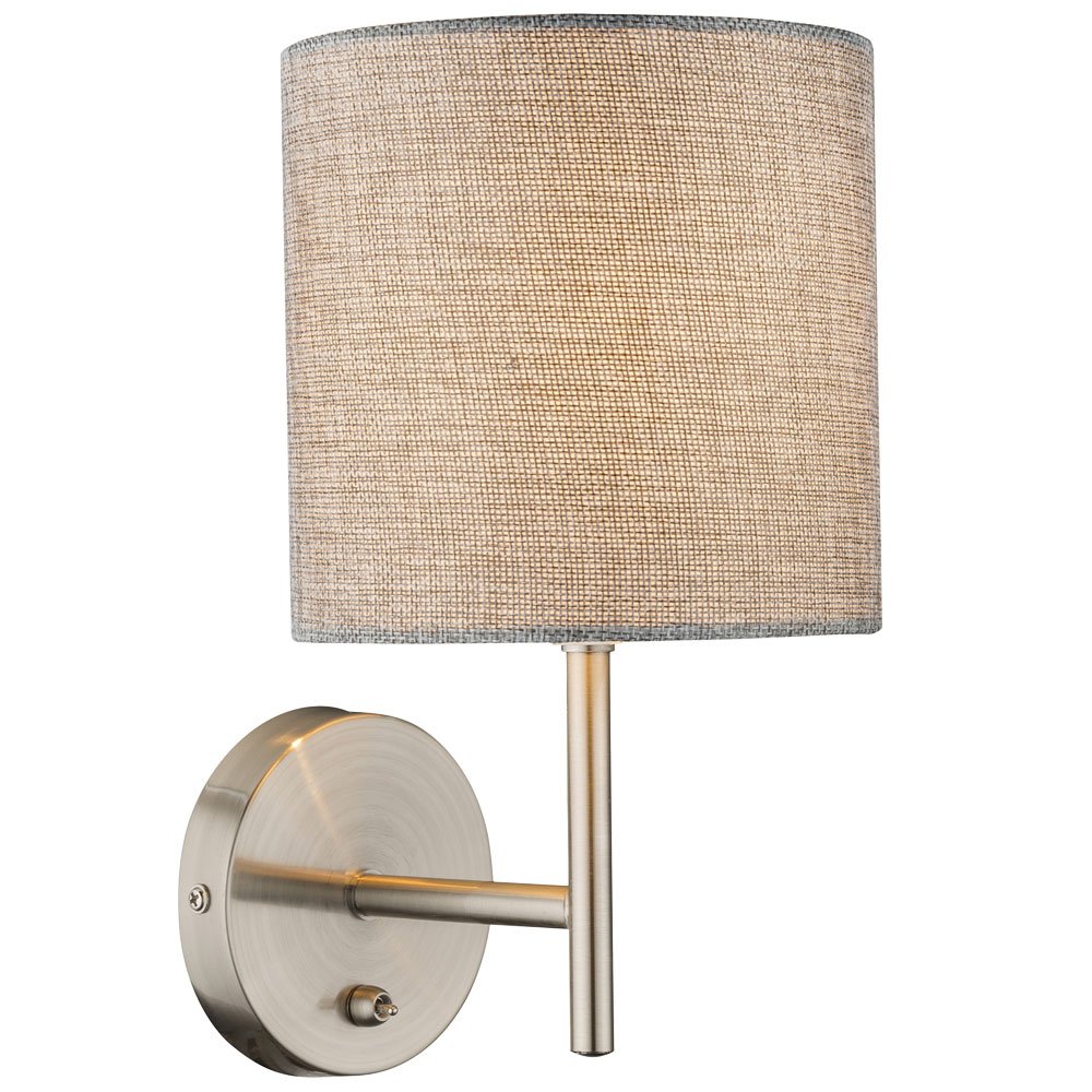 Globo LIGHTING Applique luminaire mat - Plastique - Tissu gris - Interrupteur - 15 x26 cm - 40W - 230V