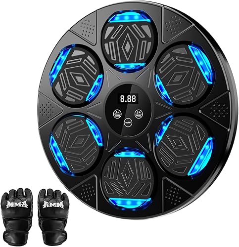 Máquina de boxeo musical mejorada entrenador de boxeo inteligente de montaje en pared con Bluetooth y guantes para adultos y niños, gimnasio en casa