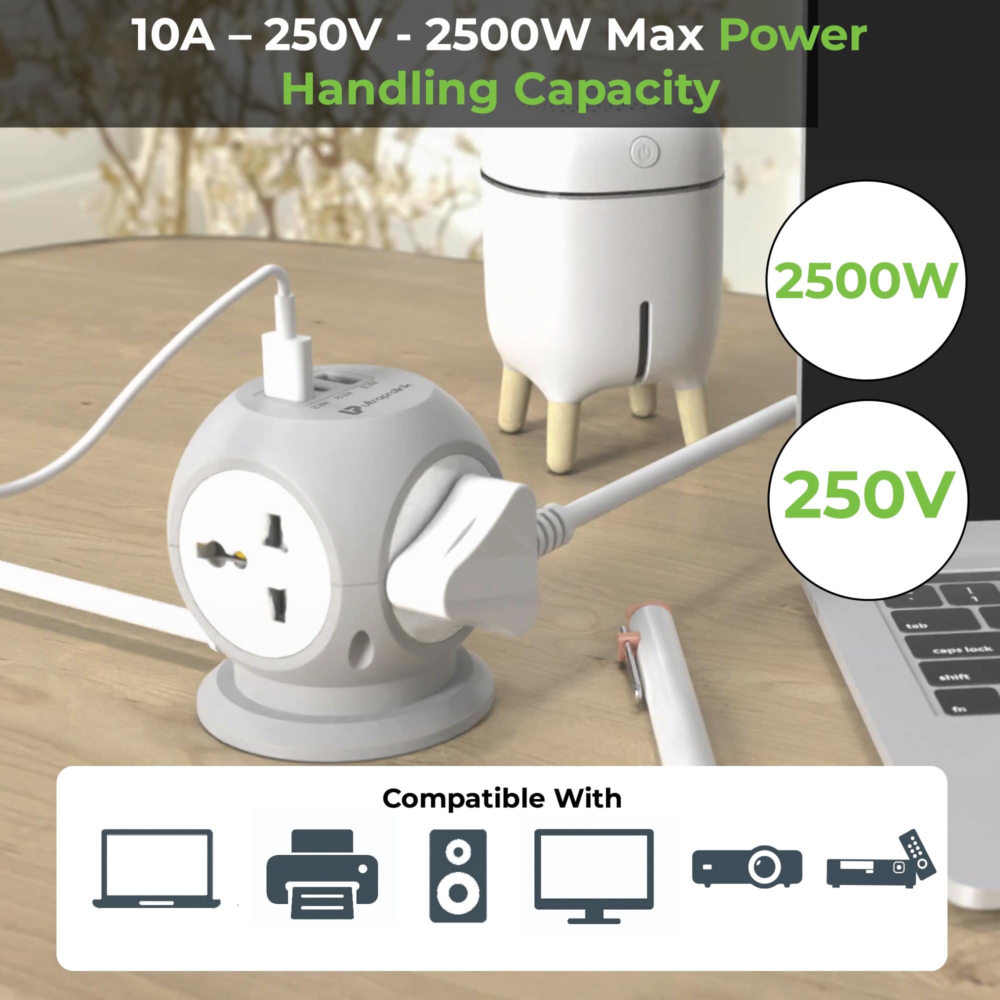 UltraProlink 7 in 1 Cube Extension Board Power Strip Multi-Ports