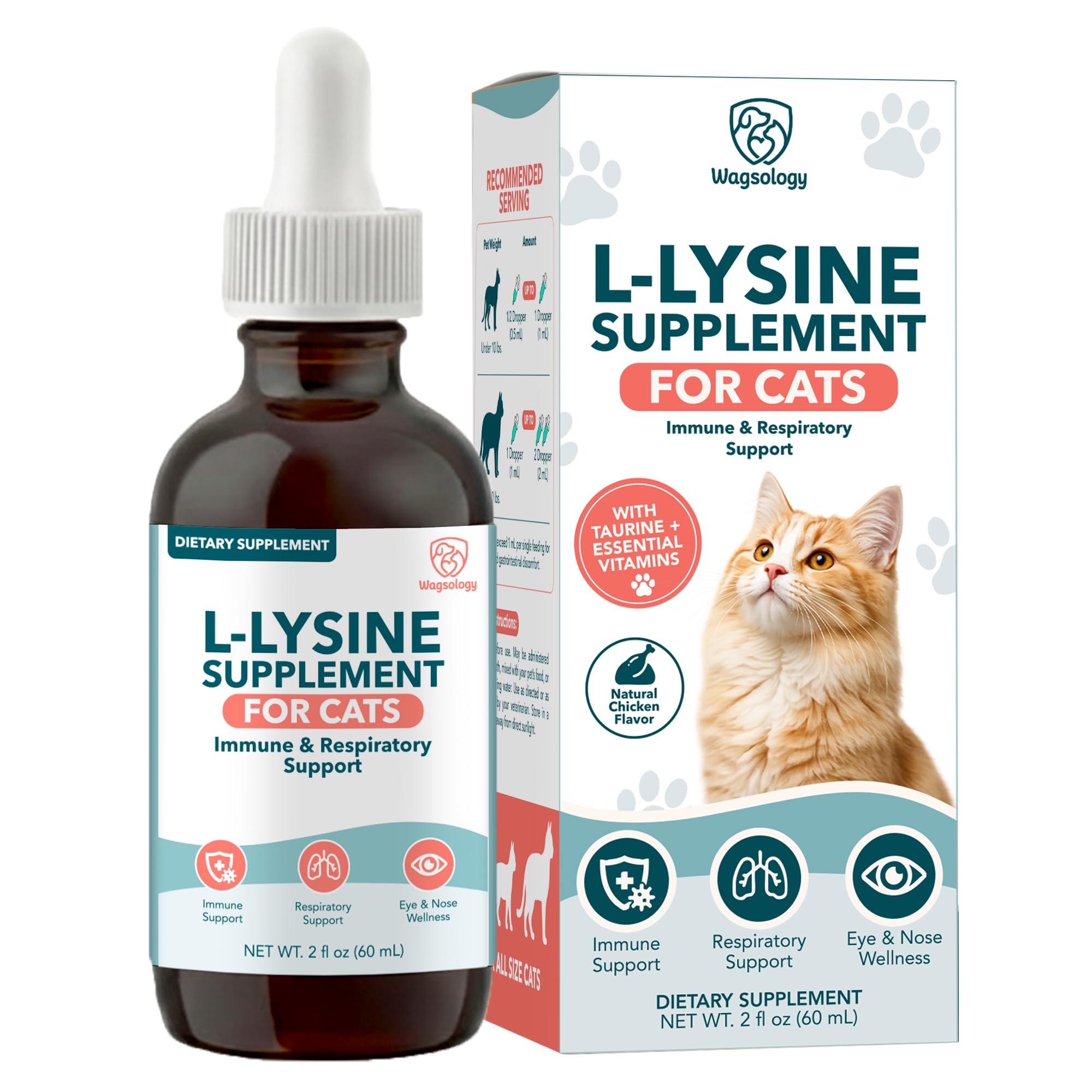 L-Lysine for Cats & Kittens, Cat Lysine Supplement & Cat Allergy Relief for Cats, Immune Support, Respiratory Health, Eye & Nose Wellness, L Lysine Cats Drops, Chicken Flavor (60 ml)