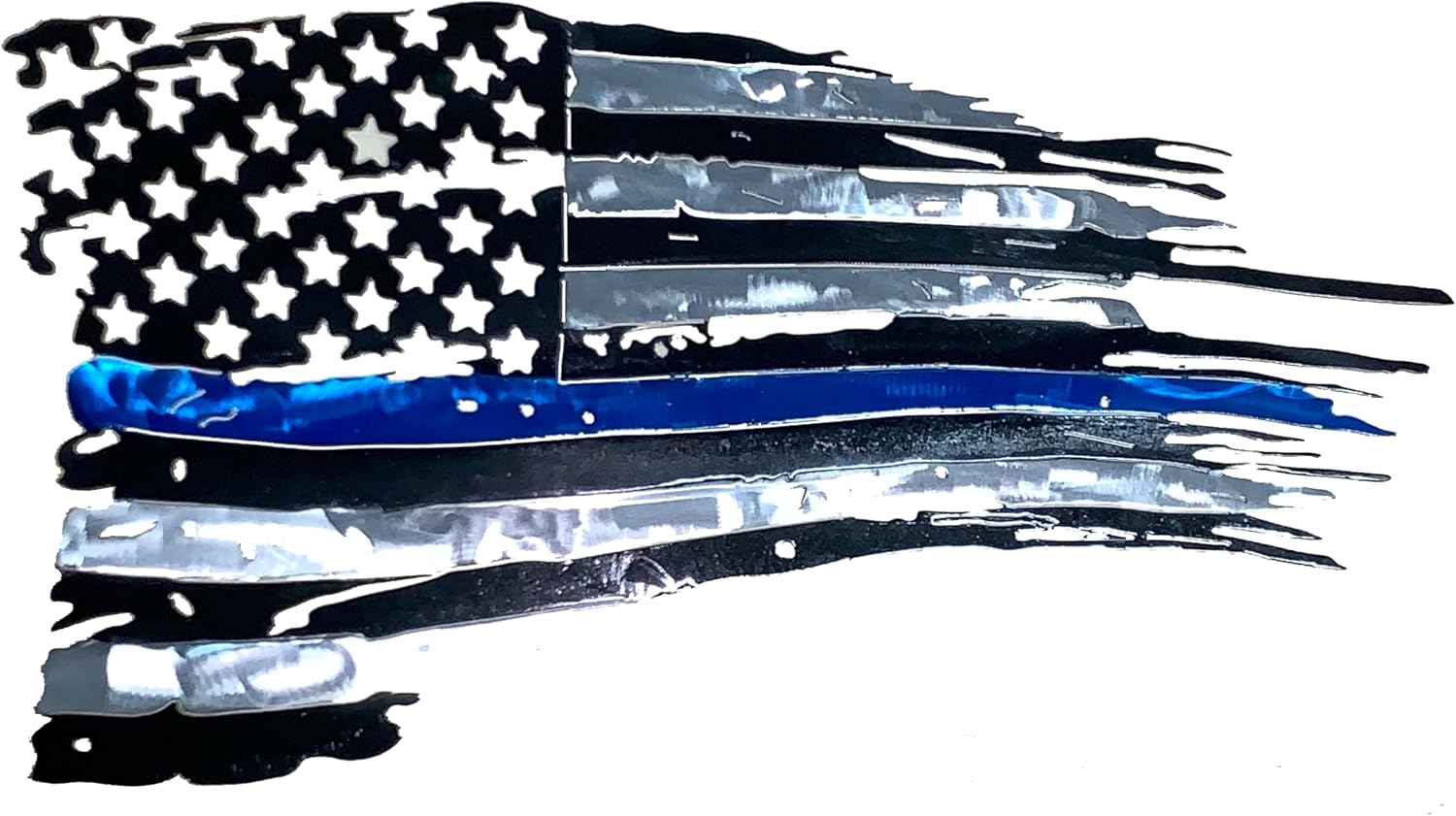 24" or 36" Tattered Thin Blue Line American Flag Metal Wall Art | 14 gauge cold rolled steel | Made in the USA