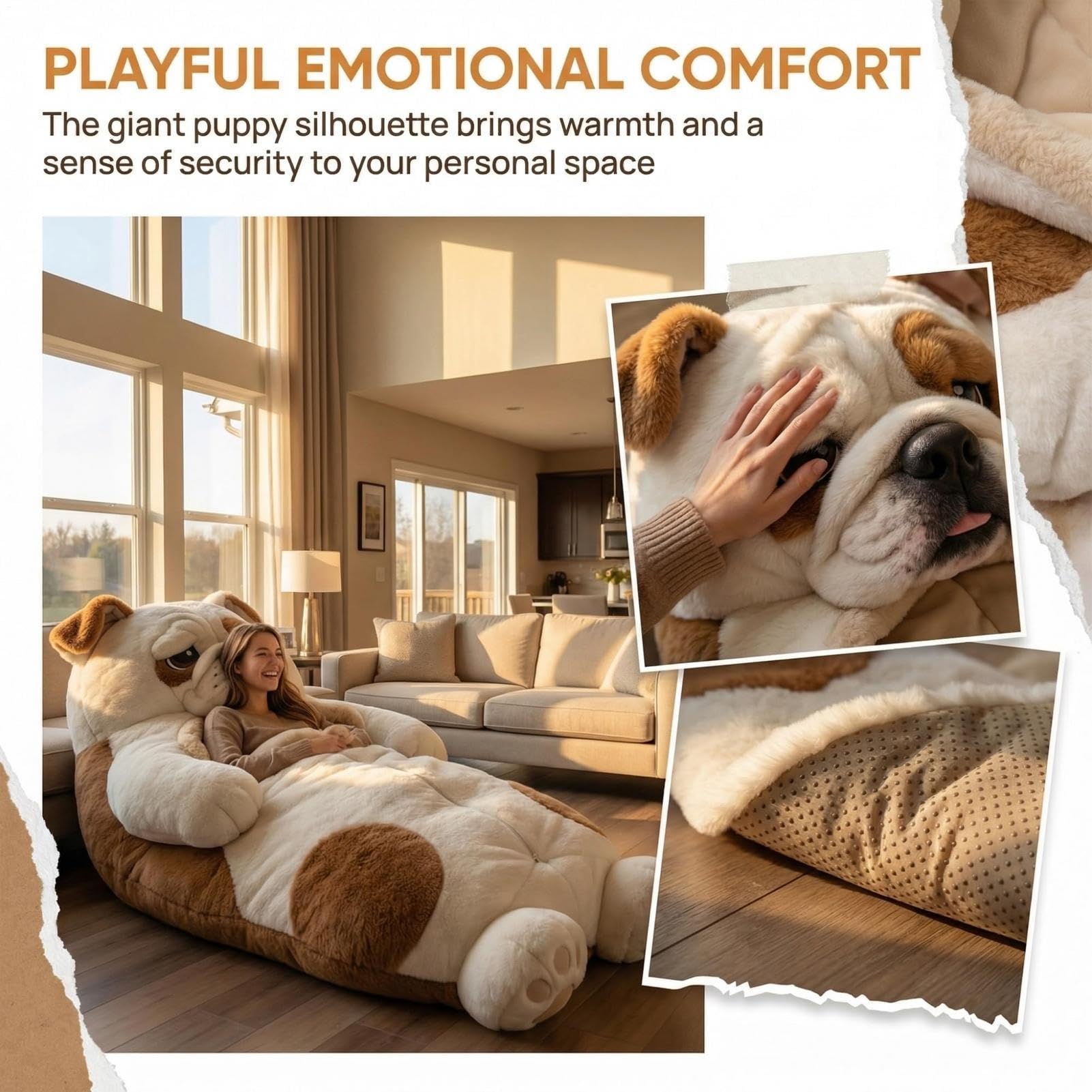 Dog Sleeping Bag For Humans | Adorable Dogs Envelope Sleeping Bag | Adults Soft Plush Animal Mattress, Warm Comfortable Lounging Blanket For Women Men, Home, Camping, Sleepovers — view 3