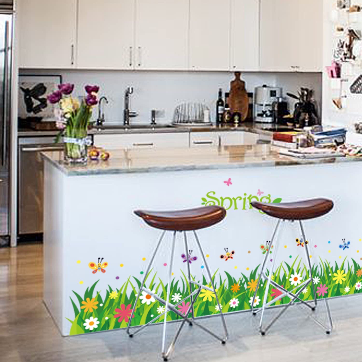 JAAMSO Royals Spirng Grass with Multi Colour Flower Vinyl Home Décor Wall Sticker (70 cm X 50 cm) (B09TSWQGXH) Amazon Price History, Amazon Price Tracker