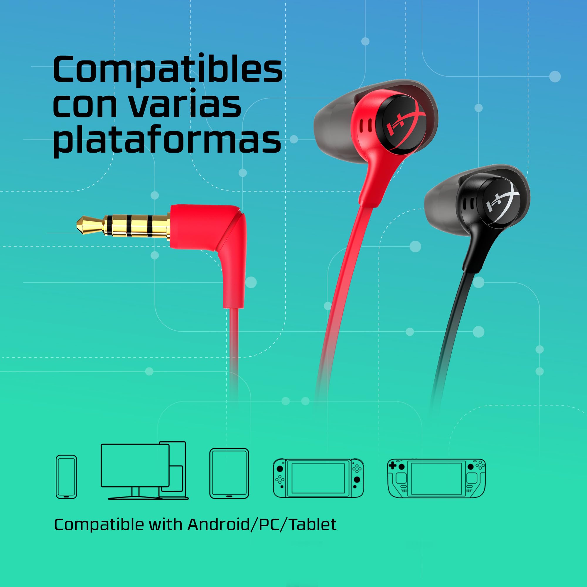HyperX Cloud Earbuds II - Auriculares para Juegos con micrófono, Color Rojo | 4 Tamaños de Almohadillas de Silicona, Botón Multifunción, Compatibles con Nintendo Switch y PC, Rojo