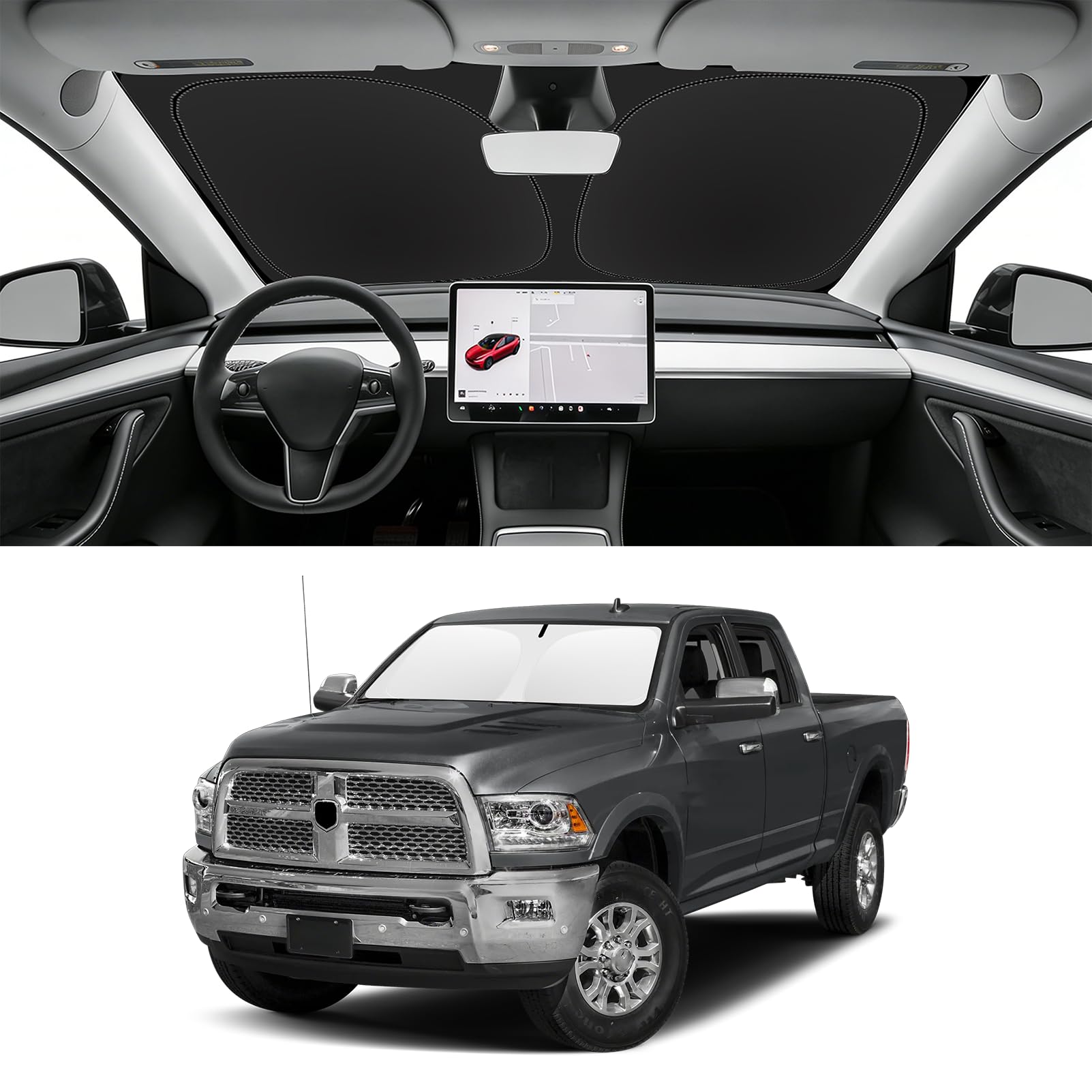 Custom Fit Windshield Sun Shade for RAM 1500 2500 3500 2012-2018