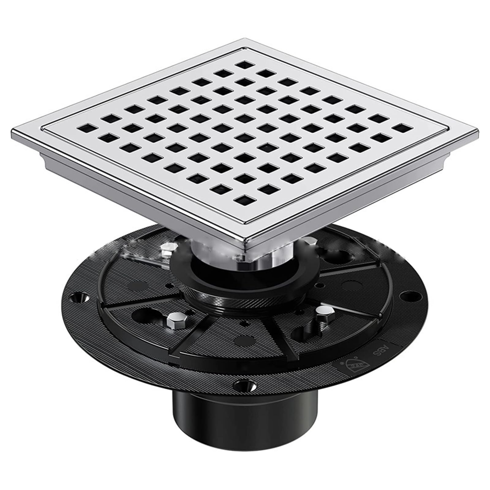 Removable Hair Catcher Square Shower Drain with Flange Hair Strainer Removable Grids Stainless Steel Floor Square Shower with Flange