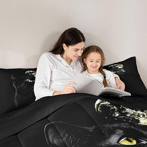 Miniatura 5 de Erosebridal Juego de edredón de gato tamaño King, juego de ropa de cama de gato negro para niños y niñas, edredón elegante para mascotas, ligero y