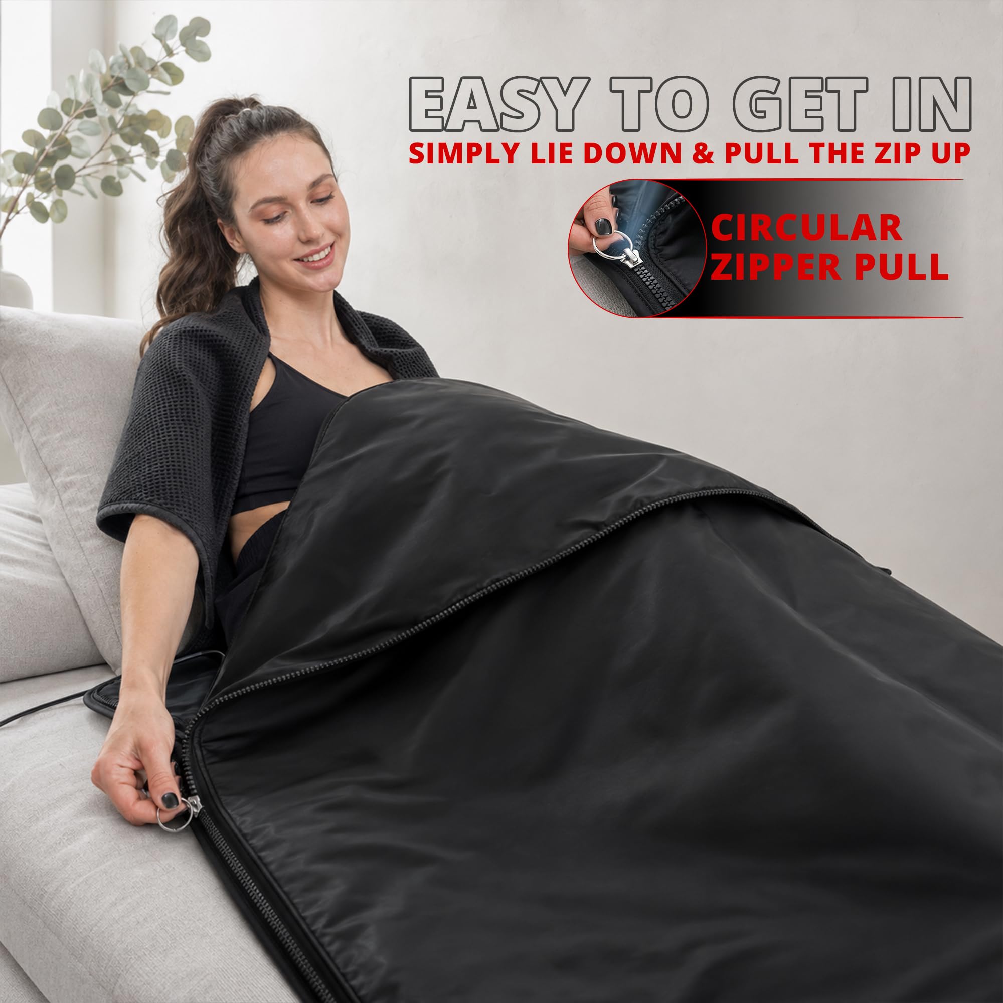 MAXSTRENGTH Koc do sauny na podczerwień do odchudzania i detoksykacji, regulacja temperatury 35-70°C, 180 x 160 cm, domowy koc do terapii spa dla relaksu i regeneracji mięśni (czarny, na całe ciało