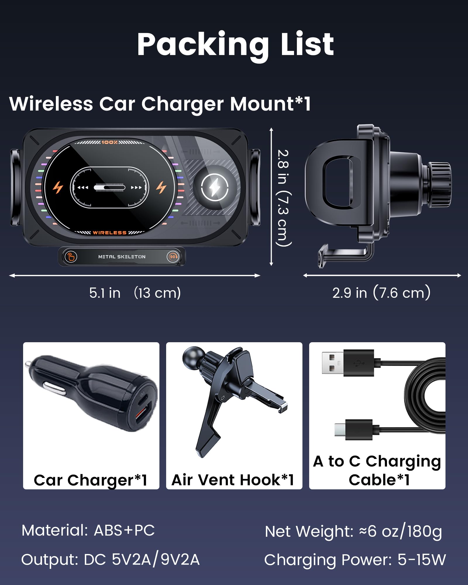 Supporto per caricabatterie da auto wireless a ricarica rapida da 15 W, Z Fold 7 con sensore automatico a luce LED, supporto per telefono per auto caricabatterie wireless per Samsung Galaxy Z