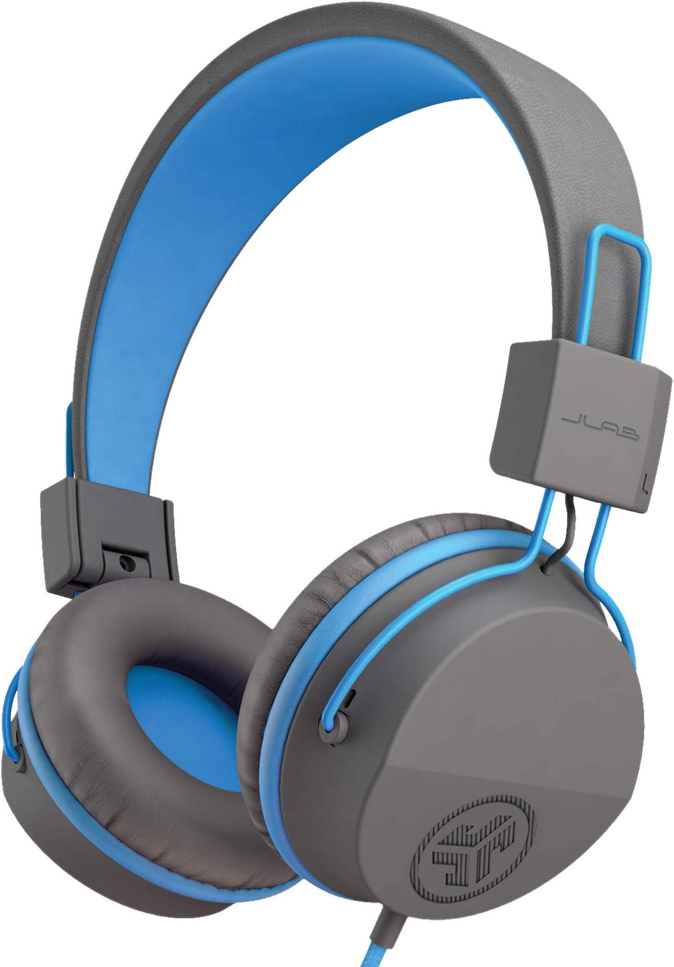 JBuddies Studio On-Ear Kids Wired Headphones, Toddler Headphones, Kid Safe, Studio Volume Safe, Volume Limiter, Folding, Adjustable, Noise Isolation, with Mic (Graphite/Blue)
