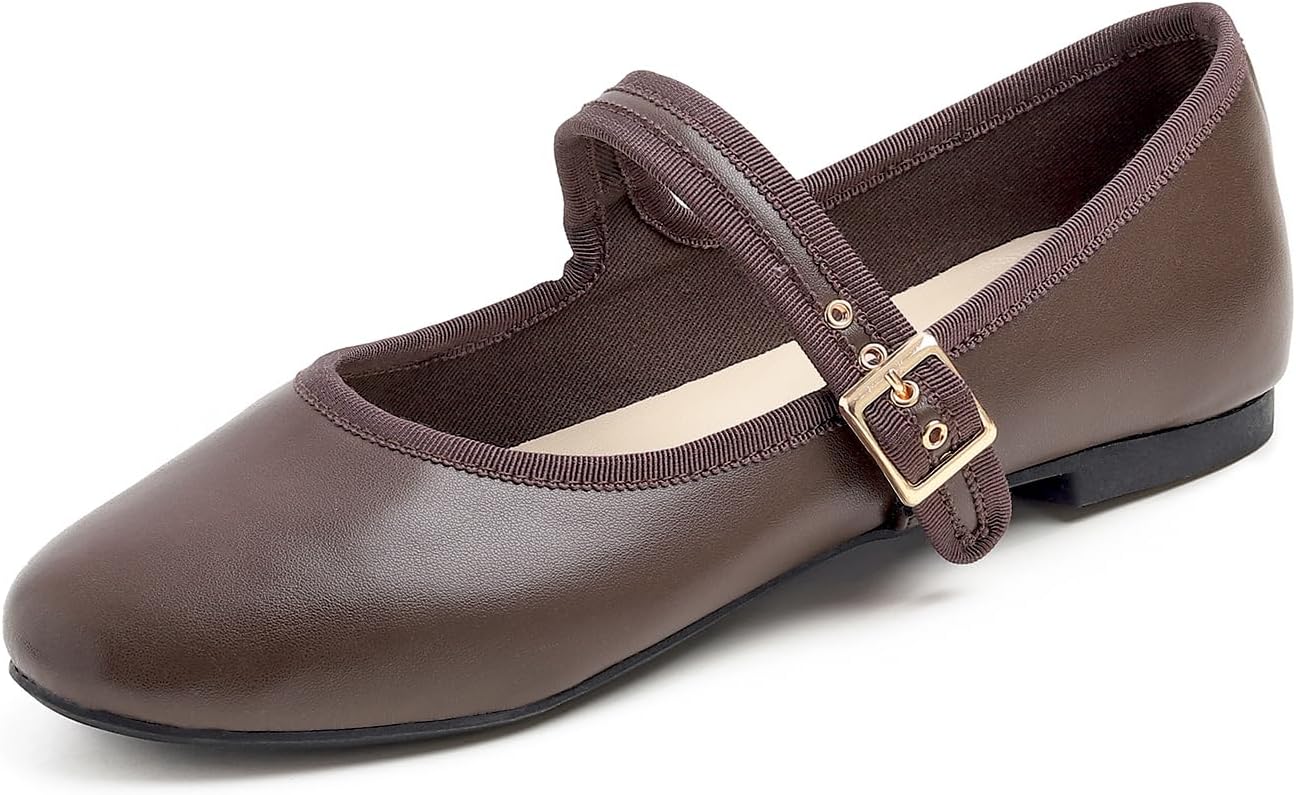 Brown Vegan Leather Mary Jane With Canvas Lining