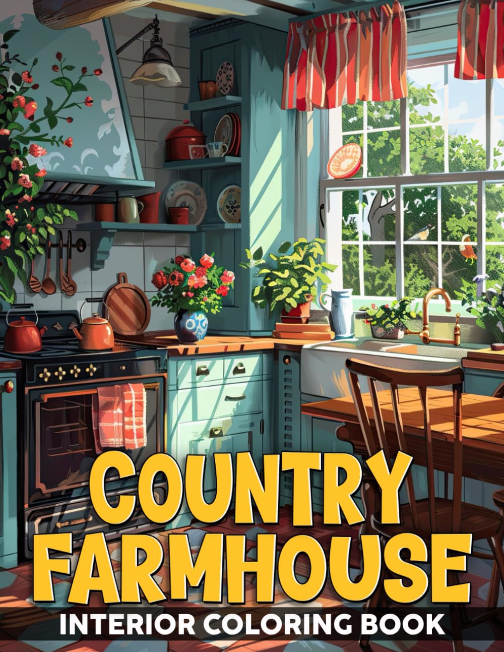 Country Farmhouse Interior Coloring Book: Architecture Coloring Pages For Adults With Beautiful Country Kitchens, Cozy Rooms, Rustic Living Rooms, And