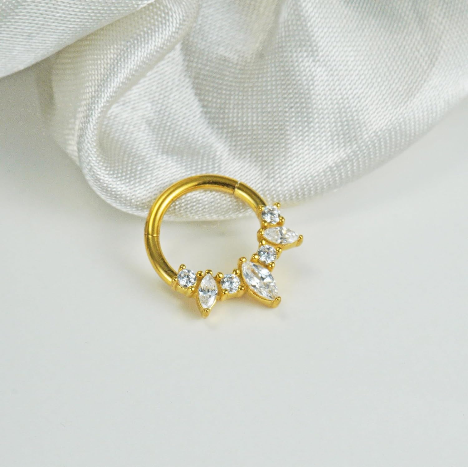 16G Septum Ring Surgical Steel Daith Earring, Septum Jewelry for Septum Piercing, CZ Gemstone Septum Clicker Daith Piercing Jewelry