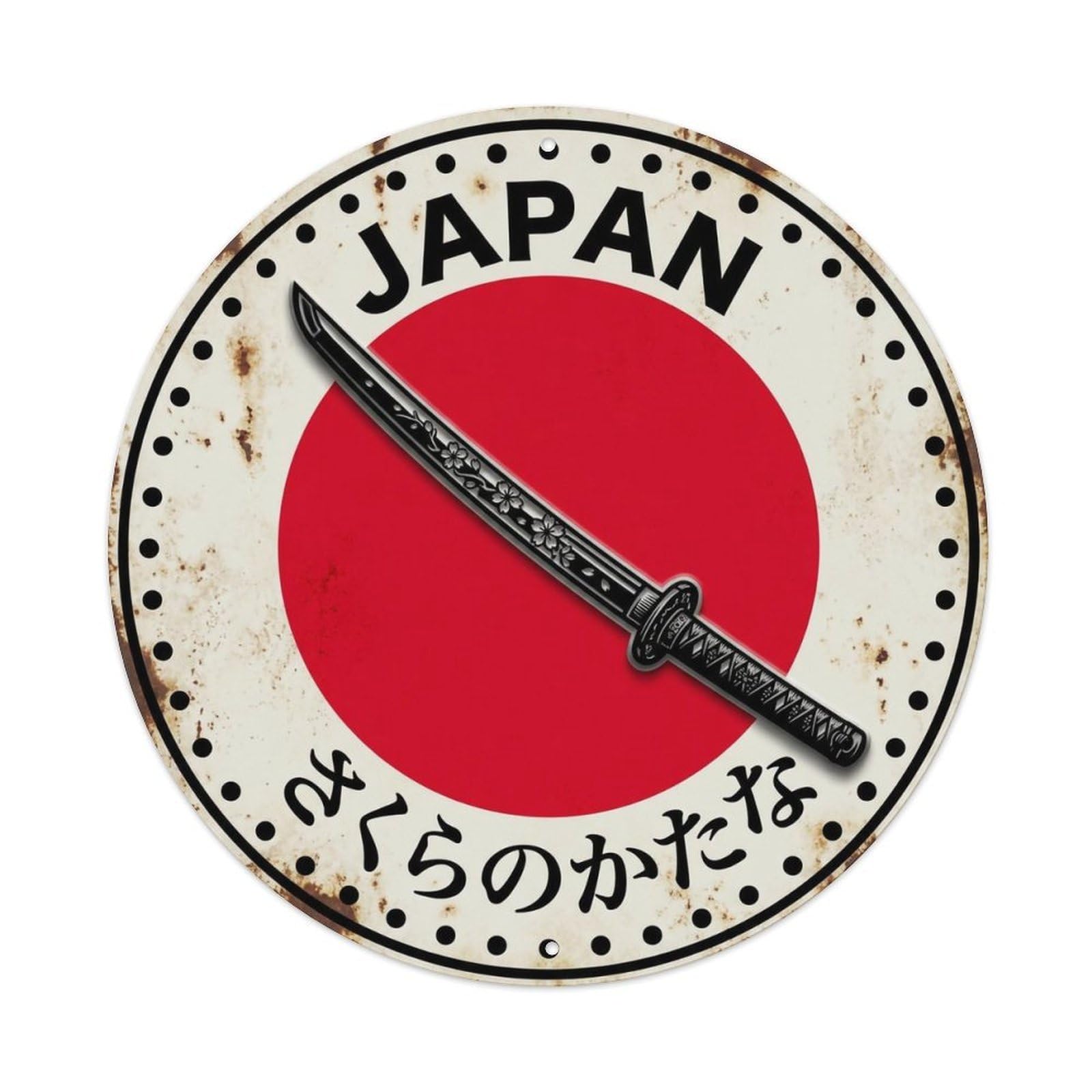 Cherry Sword Japan Blade Weapon Aged Metal Tin Sign