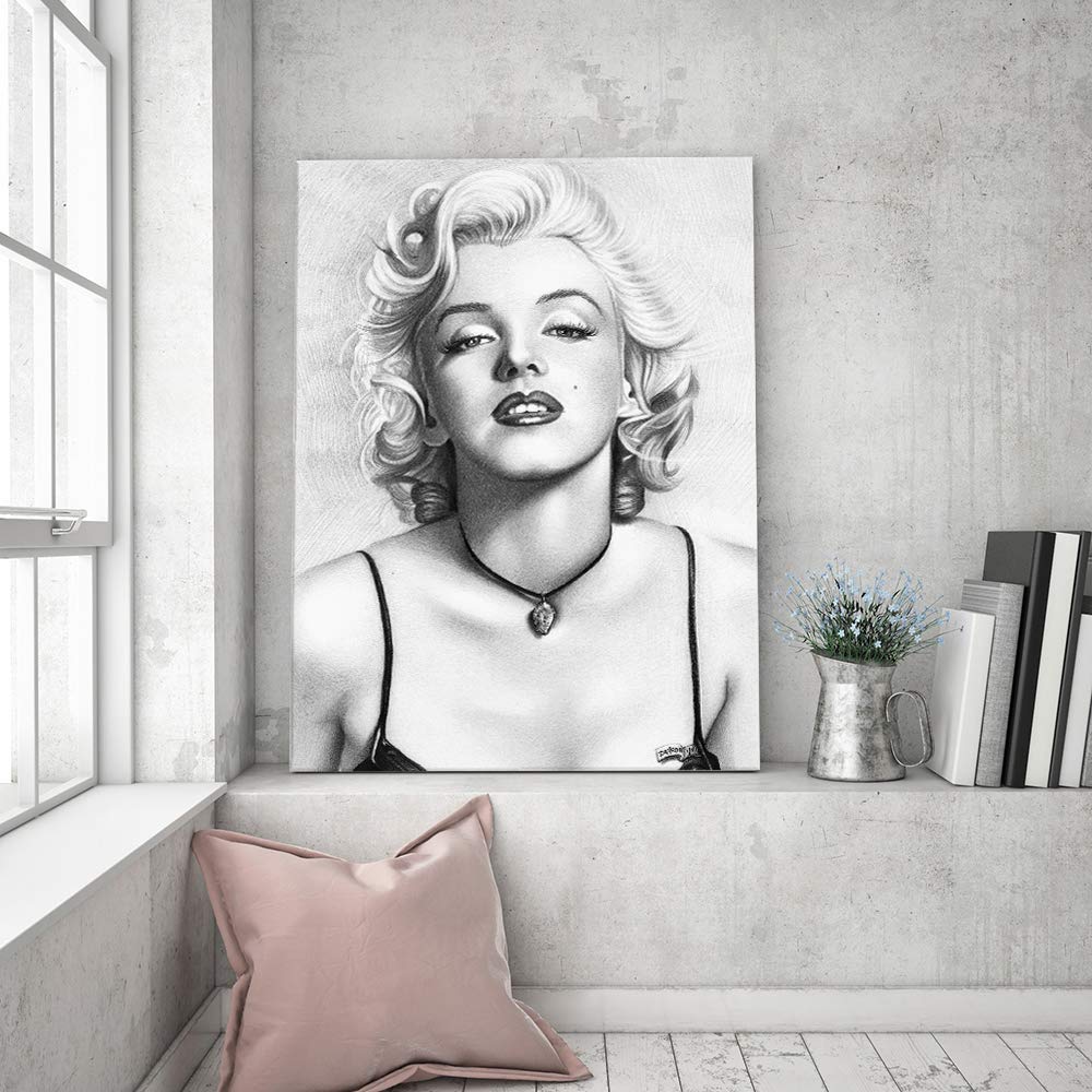 Feeby Leinwandbild XXL Filmstar Wandbild Kunst Schauspielerin Porträt Grau 75x115 cm