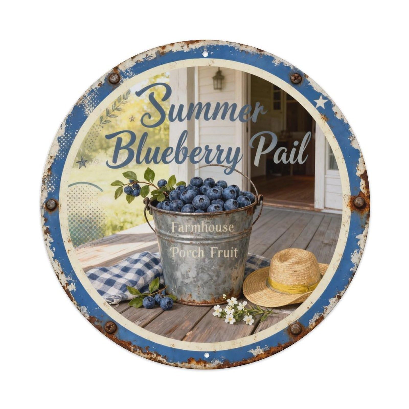 Summer Blueberry Pail Metal Tin Sign Plaque