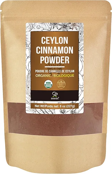 Soeos Organic Ceylon Cinnamon Powder, 8oz (227g), Premium Ground Cinnamon, Non-GMO, Gluten-Free, Freshly Packed