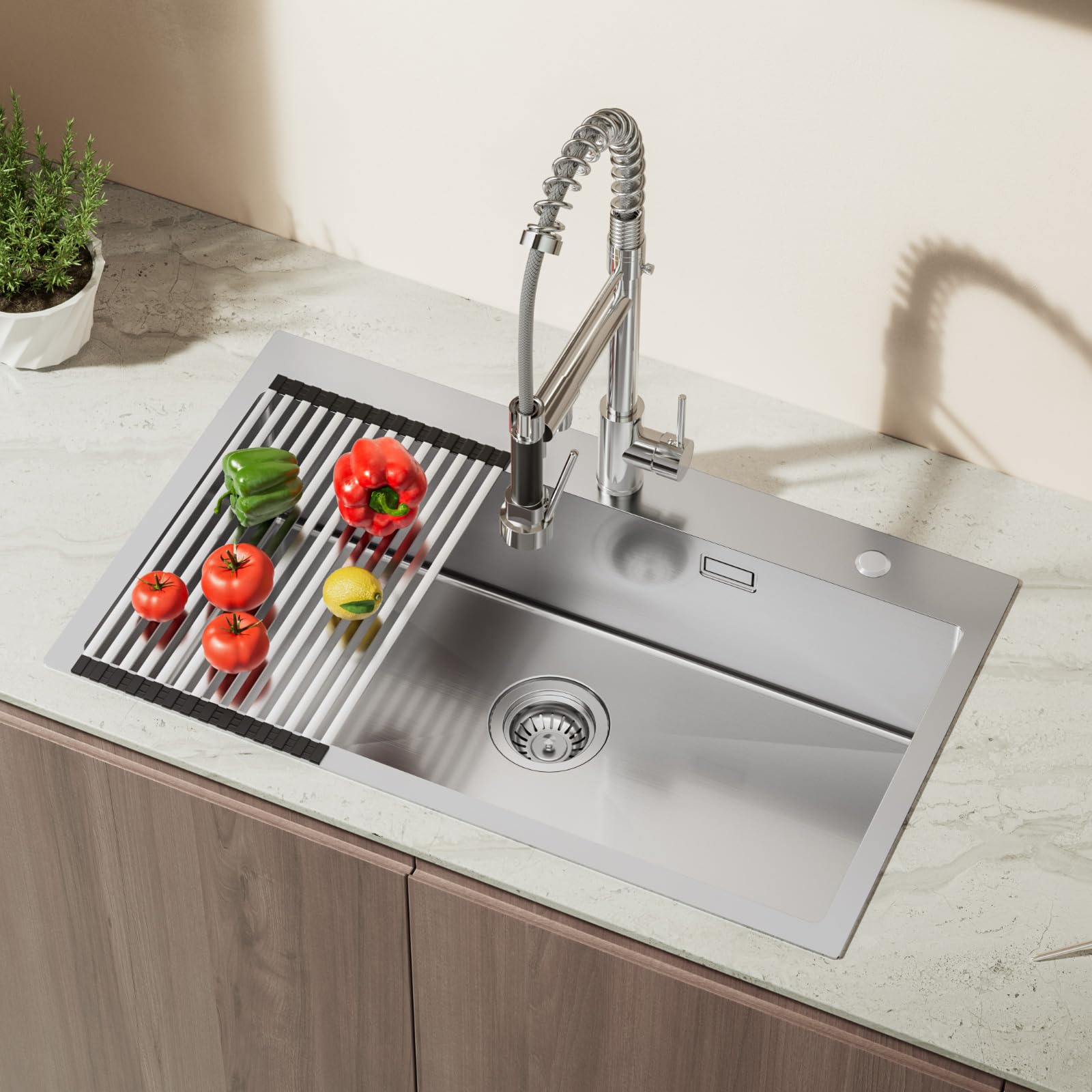 Auralum Lavandino Cucina 75 x 45 cm, Lavello Cucina 1 Vasca con Gocciolatoio, Lavabo Cucina Acciaio Inox da Appoggio con Troppopieno, Sifone e Set di Drenaggio