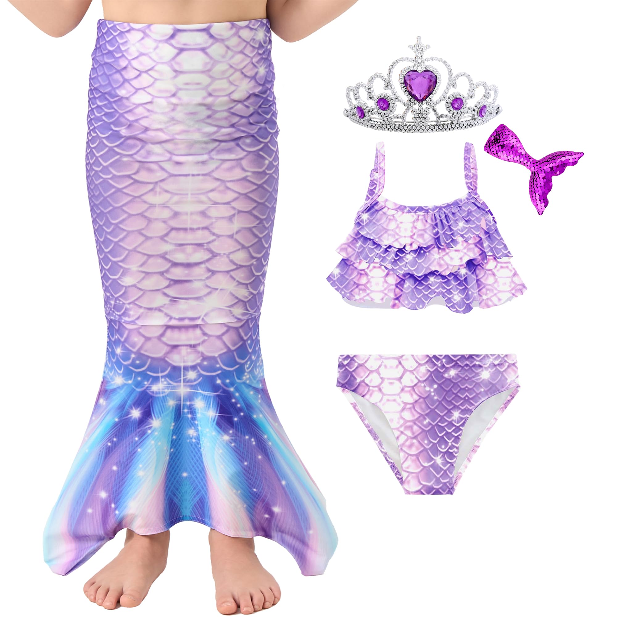 Girls Bathing Suit 3PCS Cute Ruffle Tankini Swimsuits with Skirt Kids Beach Swimwear 3-12Y