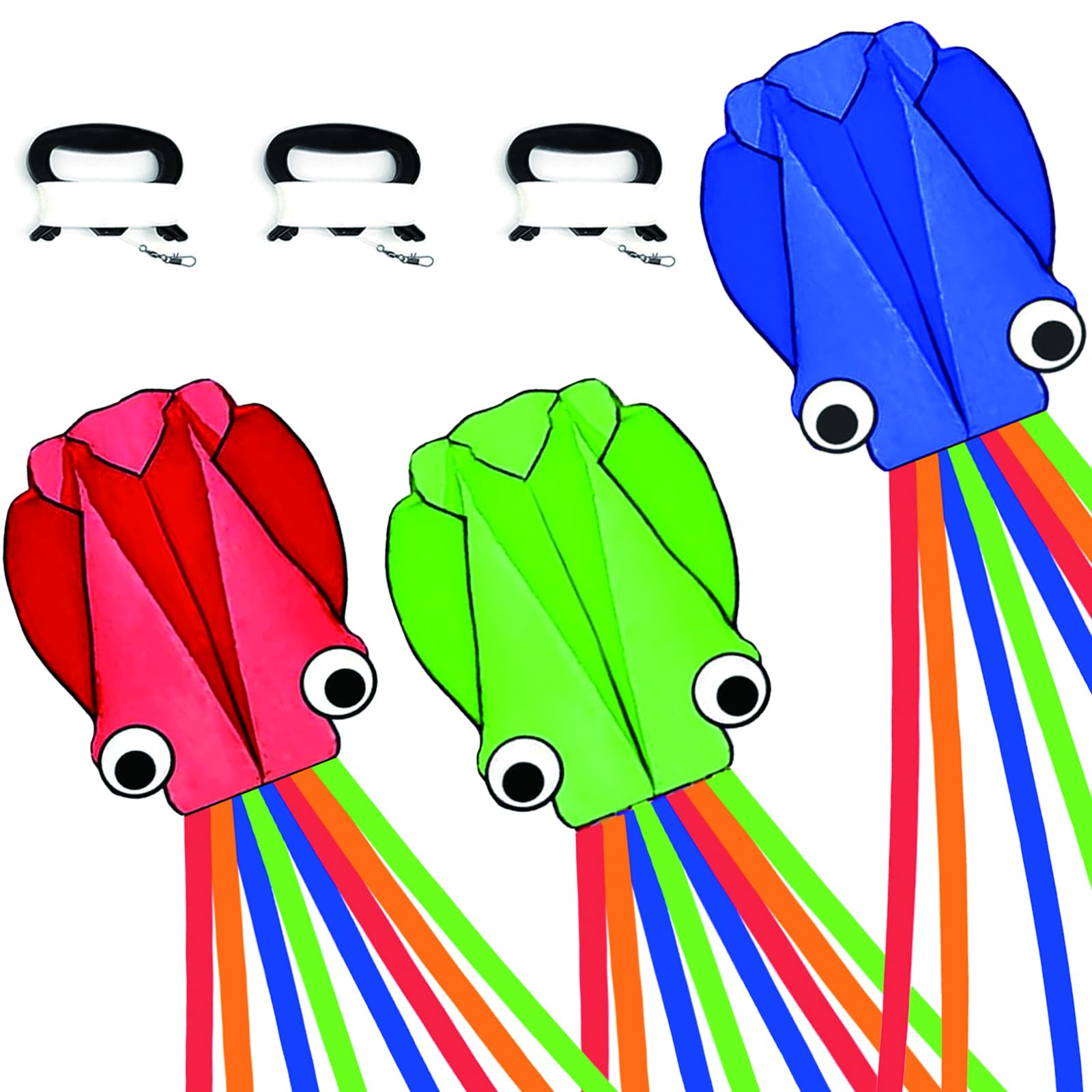 3 Pack Octopus Kites for Kids & Adults, 28''*158'' Large Soft 3D Beach Kite Easy to Fly for Boys & Girls (Red, Green & Blue)