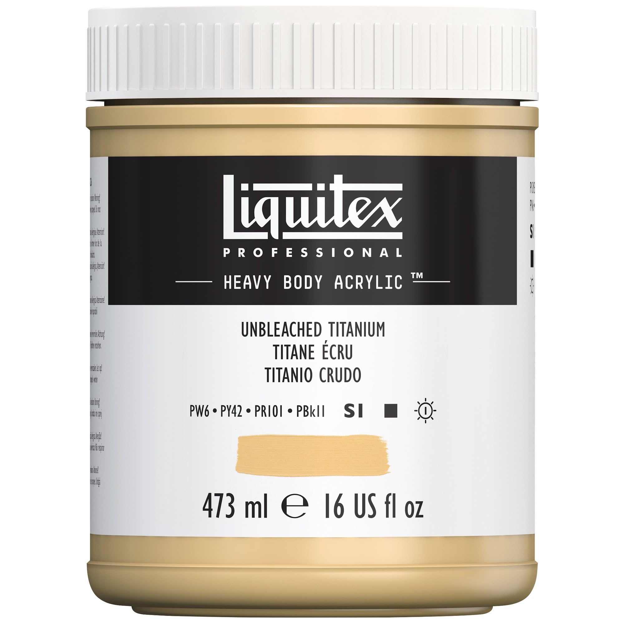 Liquitex 4412434 Professional Heavy Body Acrylfarbe in Künstlerqualität mit ausgezeichneter Lichtechtheit in buttriger Konsistenz, 473ml Topf - Ungebleichtes Titan