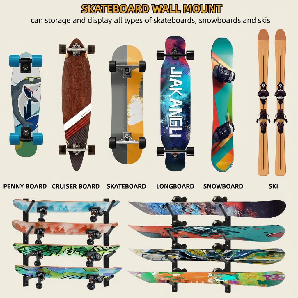 Soporte de Pared para Monopatín, Snowboard y Longboard - Bijun
